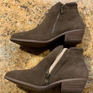 Brown suede ankle heel booties